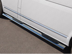 Пороги овальные с накладкой 120х60 мм для Volkswagen Caravelle T6 Long № VWCARAV17LONG-11