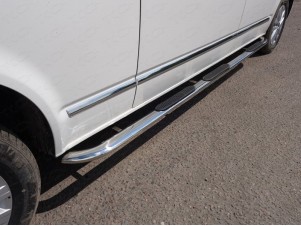 Пороги овальные гнутые с накладкой 75х42 мм для Volkswagen Caravelle T6 Long № VWCARAV17LONG-13