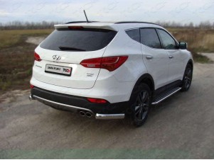 Защита заднего бампера уголки 75х42 мм для Hyundai Santa Fe № HYUNSF12-11