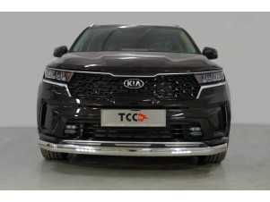Защита передняя овальная с ДХО 75х42 мм для Kia Sorento № KIASOR20-18