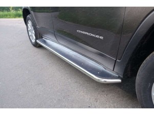Пороги с площадкой нержавеющий лист 42 мм для Jeep Cherokee № JEEPCHER14-06