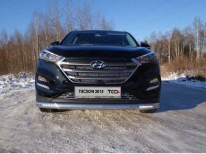 Защита передняя овальная с ДХО 75х42 мм для Hyundai Tucson № HYUNTUC15-25