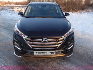 Защита переднего бампера уголки 42 мм для Hyundai Tucson № HYUNTUC15-29