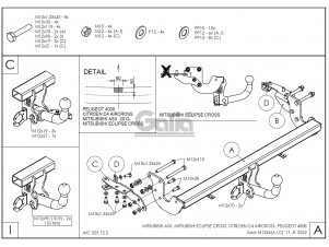 ТСУ Фаркоп оцинкованный Galia шар C съемный для Mitsubishi ASX/Peugeot 4008/Citroen C4 Aircross № M122C