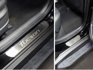 Накладки на пороги шлифованный лист надпись Tucson 4 штуки для Hyundai Tucson № HYUNTUC18-04