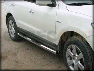 Пороги труба с накладками 76 мм для Hyundai Santa Fe № HSF 4