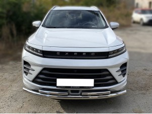Защита переднего бампера радиусная двойная d-60+43 Технотек для Exeed LX 1.5L Turbo 2WD 2022 – н.в. CELX_1
