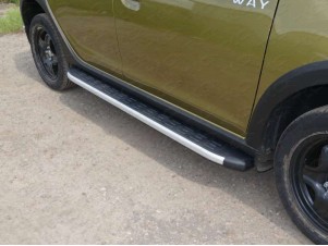 Пороги алюминиевые ТСС с накладкой для Renault Sandero Stepway № RENSANST15-11AL