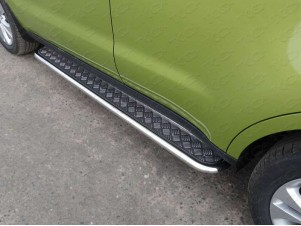 Пороги с площадкой алюминиевый лист 42 мм для Kia Soul № KIASOUL14-08