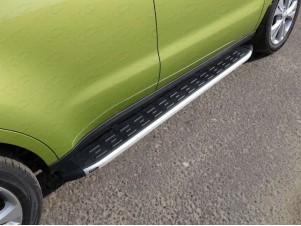 Пороги алюминиевые ТСС с накладкой для Kia Soul № KIASOUL14-17AL