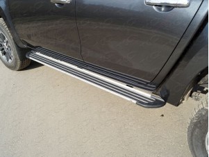 Пороги алюминиевые Slim Line Silver для Mitsubishi L200 № MITL20019-36S