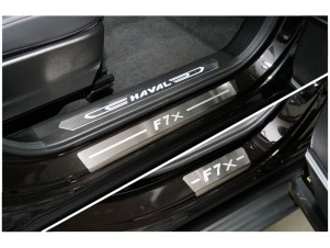 Накладки на пороги (лист шлифованный надпись F7x) 4шт для Haval F7X 2022 – н.в. HAVF7X22-06