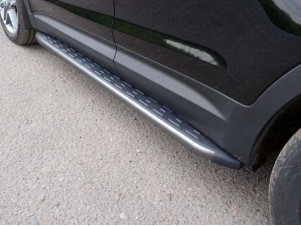 Пороги алюминиевые ТСС с накладкой серые для Hyundai Santa Fe Grand № HYUNSFGR16-18GR