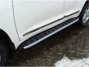 Пороги алюминиевые ТСС с накладкой серые для Toyota Land Cruiser 200 № TOYLC20015-13GR