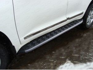 Пороги алюминиевые ТСС с накладкой чёрные для Toyota Land Cruiser 200 № TOYLC20015-13BL